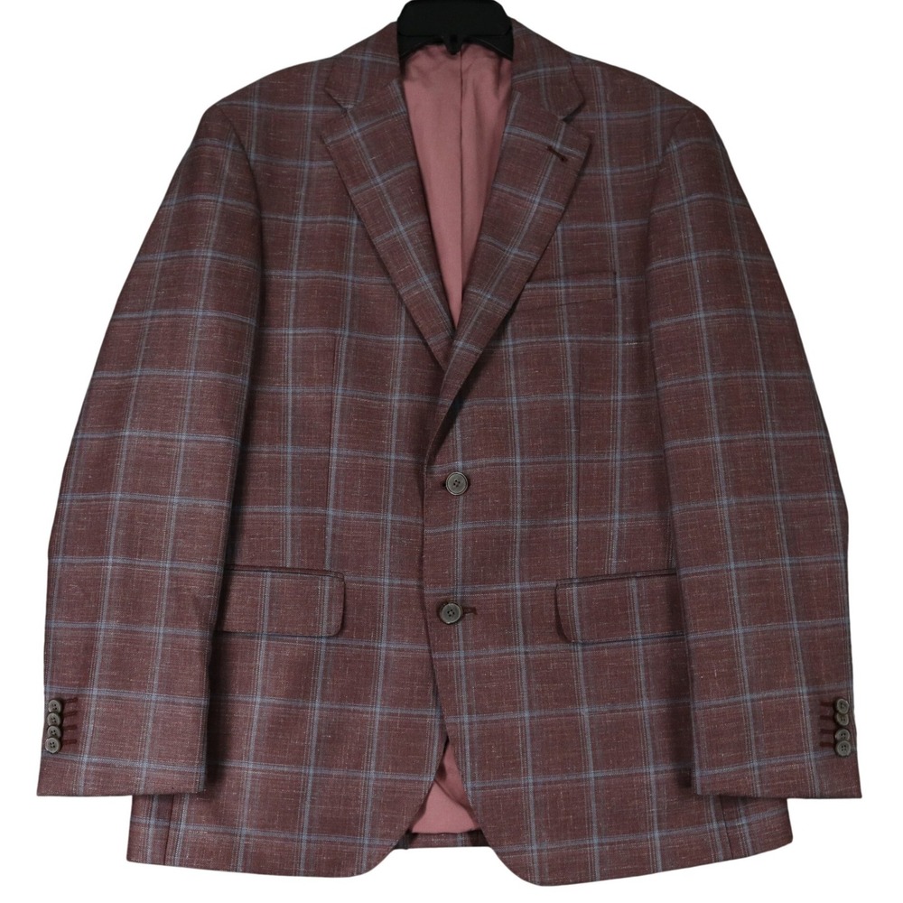 Joseph Abboud San Ildefonso Sport Coat Mens 40R Wool Silk Linen Windowpane Plaid